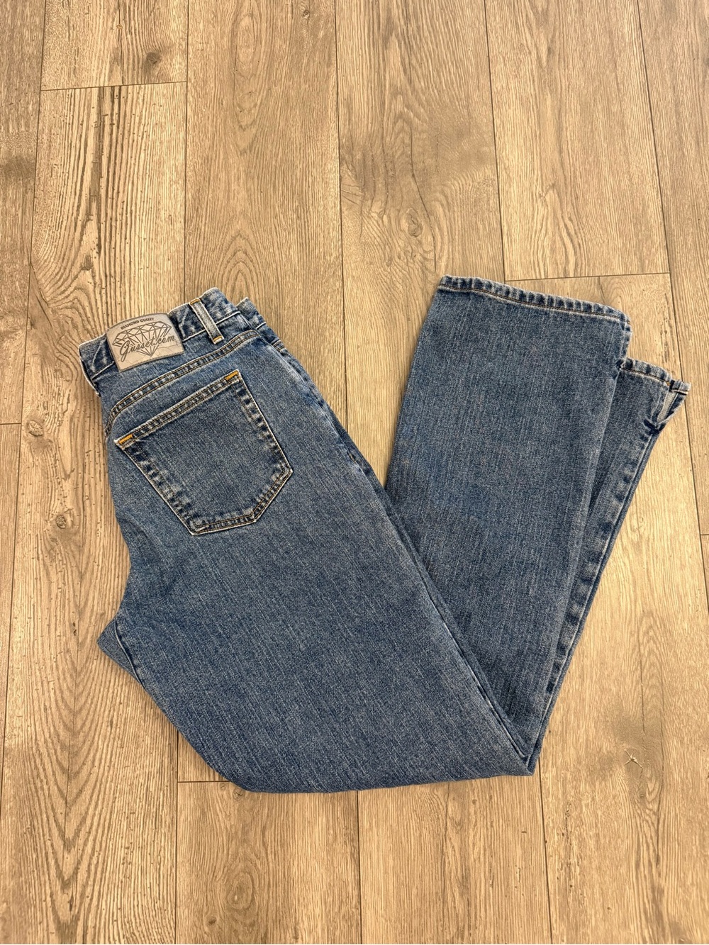 Blue Diamond Gusset Medium Wash Made In USA 32x34 Denim Jeans With Side Slit